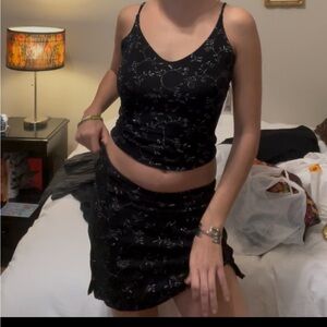 Ing Black Sparkle Floral Skirt and Top Set